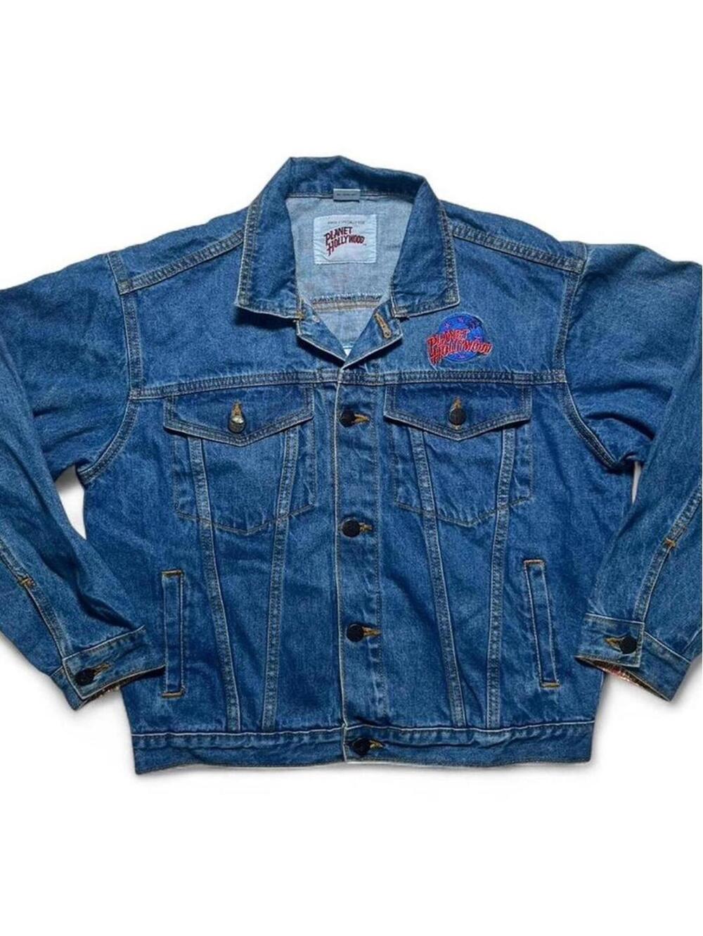 Vintage Planet Hollywood Atlantic City Embroidered Denim Jacket Men’s Size Large